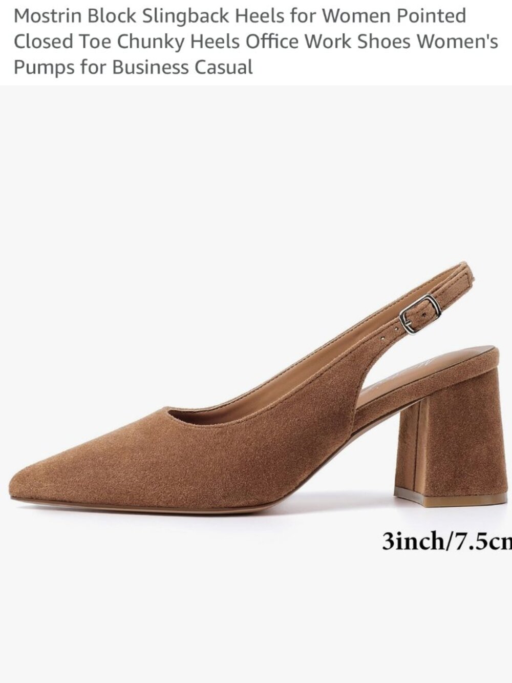 Mostrin SZ 8.5 Camel Suede Block Heel Slingback Office Dressy Chic Closet Staple - Picture 5 of 14